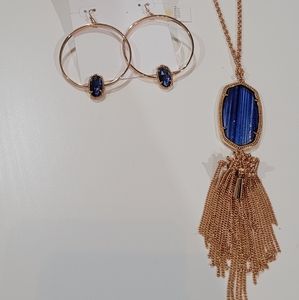 KENDRA SCOTT NAVY DUSTED NECKLACE & HOOP EARRINGS ROSE GOLD